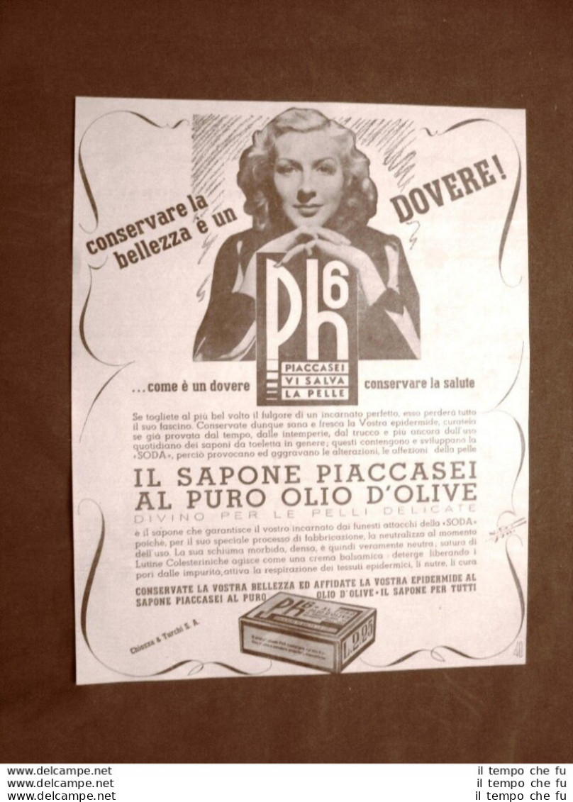 Pubblicità Del 1945 Sapone PH6 Al Puro Olio D'oliva Chiozza & Turchi S.A. - Autres & Non Classés