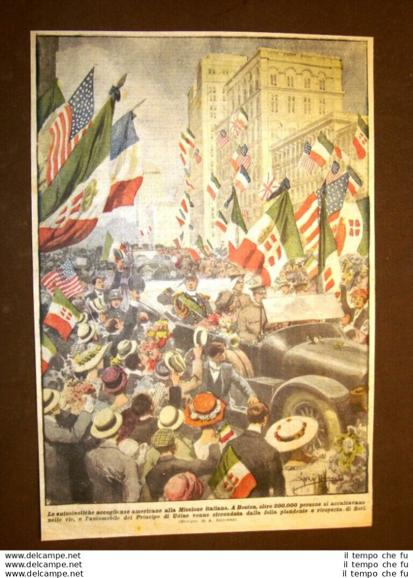 Retrocopertina Domenica Del Corriere Del 1915 Boston Arrivo Principe Di Udine - Sonstige & Ohne Zuordnung