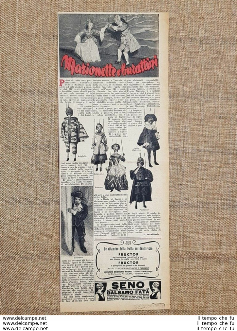 Marionette E Burattini In Italia Nel 1944 Brighella Colombina Rosaura Pantalone - Other & Unclassified