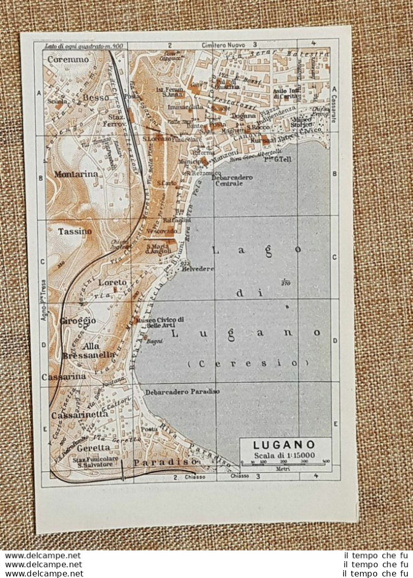 Pianta O Piantina Del 1937 La Città Di Lugano Svizzera T.C.I. - Carte Geographique