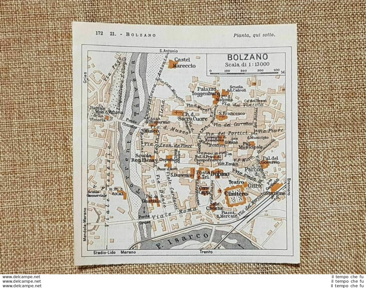Pianta O Piantina Del 1937 La Città Di Bolzano Trentino Alto Adige T.C.I. - Landkarten