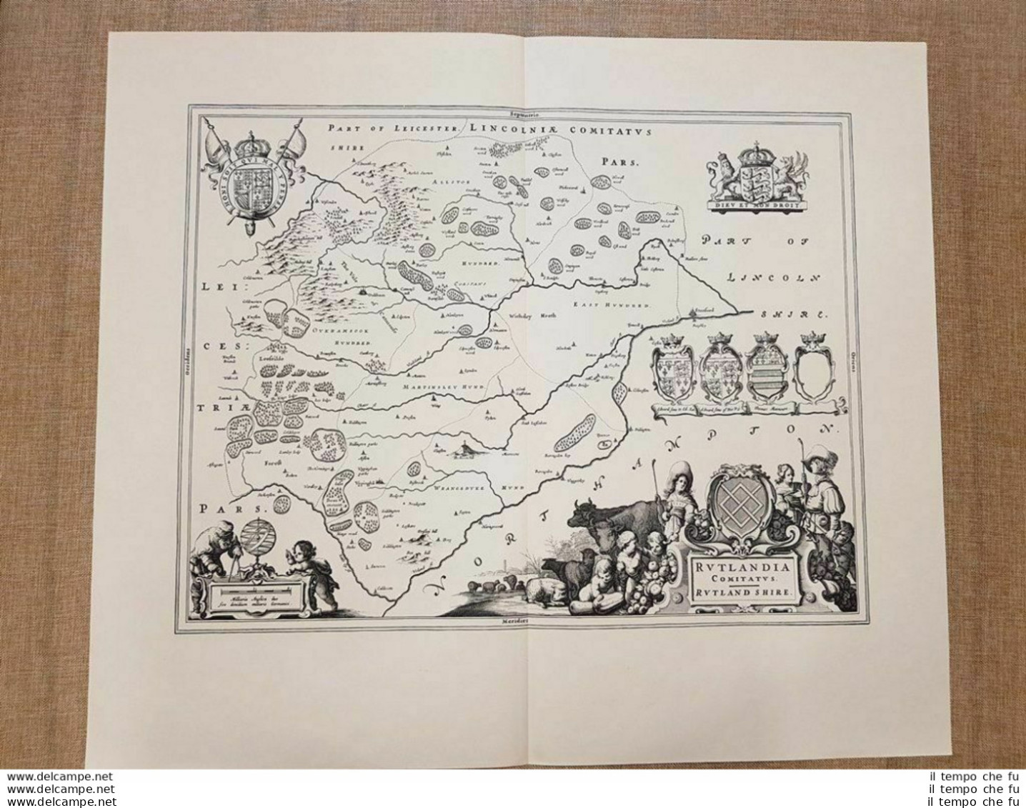 Carta Geografica O Mappa Rutland Shire U.K. Anno 1660 Joan Blaeu Ristampa - Landkarten