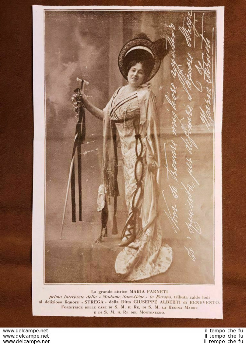 Pubblicità Del 1915 Attrice Maria Farneti Per Liquore Strega Alberti Benevento - Sonstige & Ohne Zuordnung