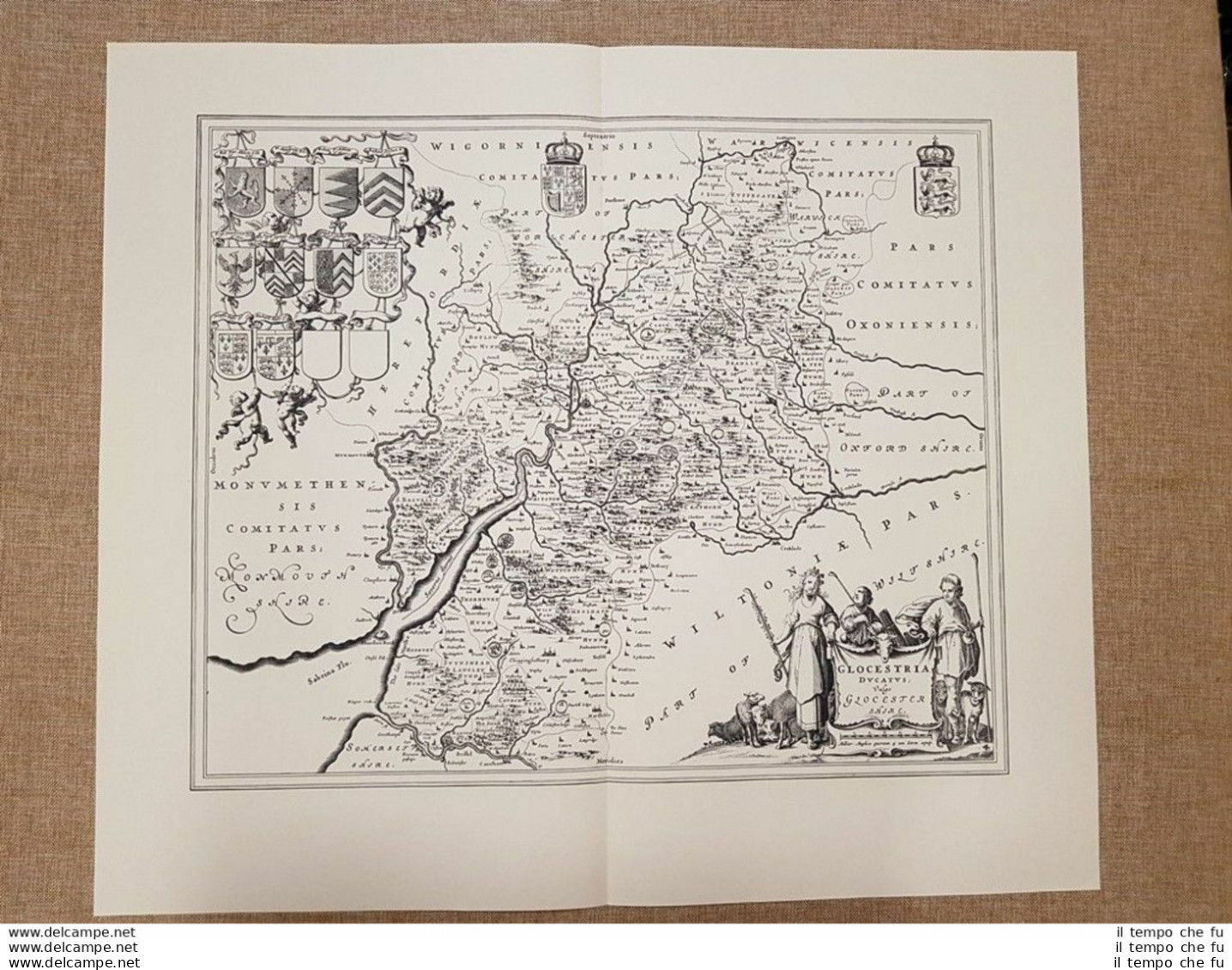 Carta Geografica Mappa Glocestria Ducatus Glocester Shire 1645 J. Blaeu Ristampa - Landkarten