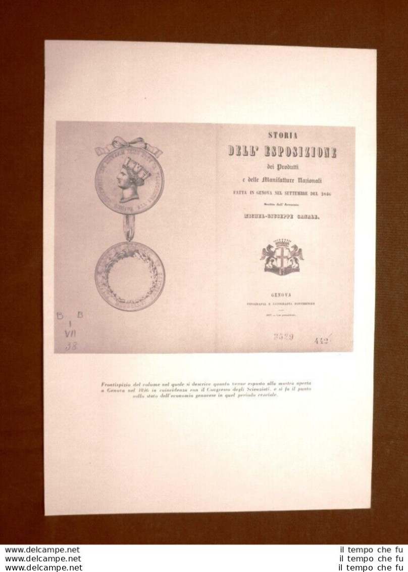 Frontespizio Volume Sull'Esposizione Di Genova Del 1846 Stampa Di Metà 900 - Altri & Non Classificati