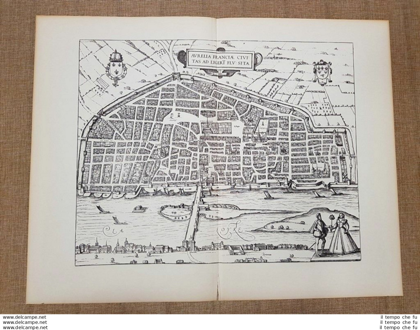 Veduta Della Città Di Orléans Francia Anno 1588 Braun E Hogenberg Ristampa - Cartes Géographiques