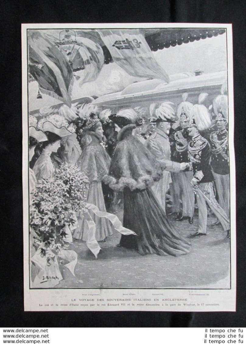 Re Vittorio Emanuele III E Elena, Re Edoardo VII E Alexandra Stampa Del 1903 - Andere & Zonder Classificatie