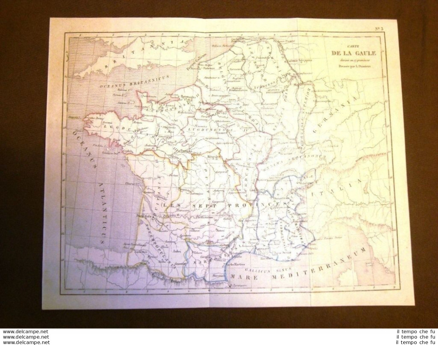 Carta Geografica O Mappa Gallia O Gaule 17 Province Francia Incisione Del 1850 - Cartes Géographiques