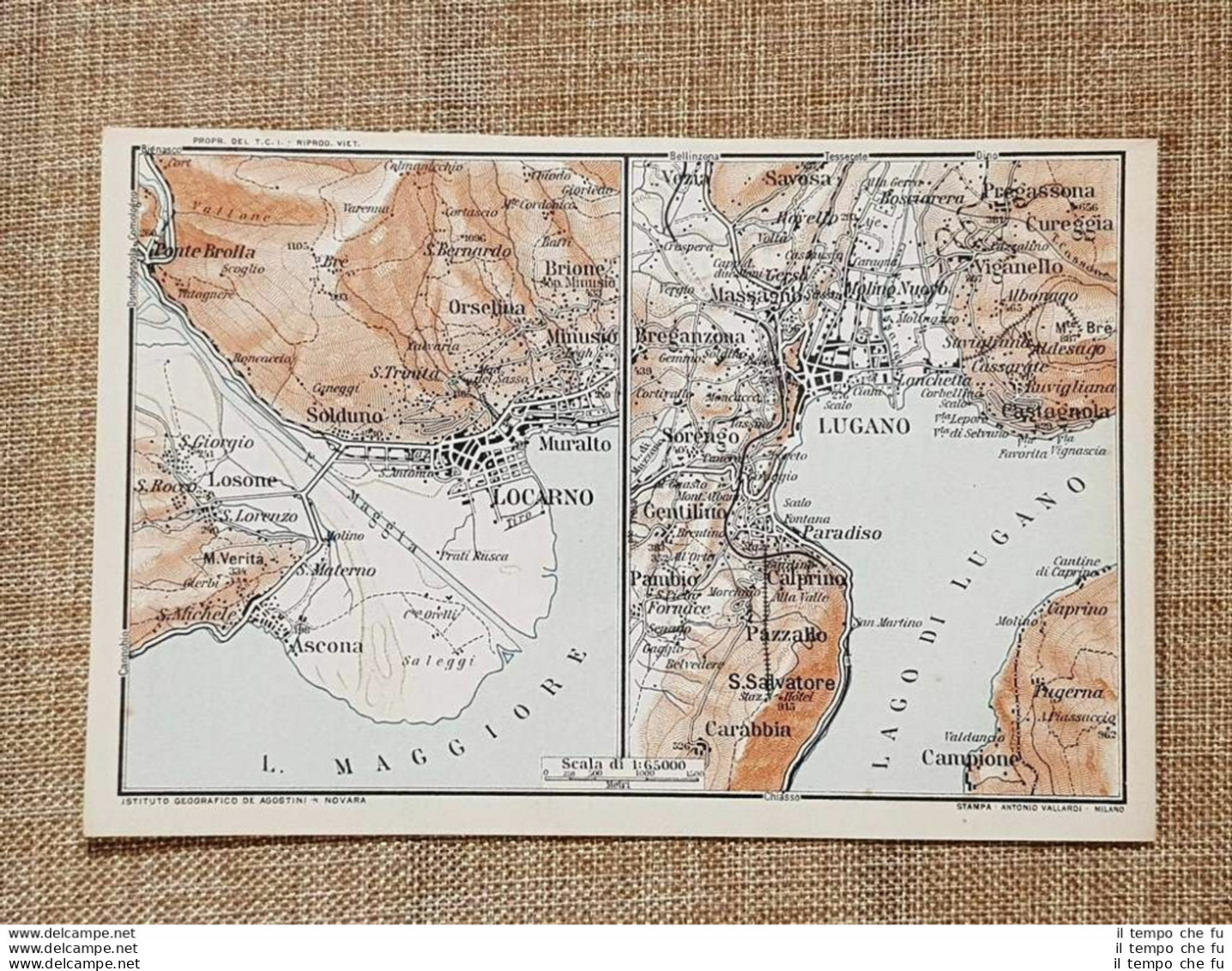 Carta Geografica O Cartina Del 1914 Locarno Lugano Muralto Vezia Svizzera T.C.I. - Landkarten
