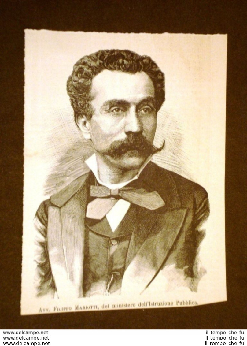 Avv.Filippo Mariotti Nel 1887 Segretario Generale Del Ministero Dell'Istruzione - Vor 1900