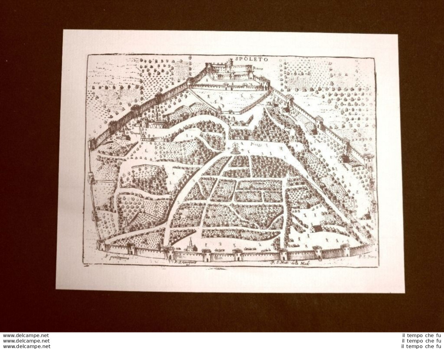 Antica Veduta Della Città Di Spoleto Incisione Del 1616 Ristampa - Sonstige & Ohne Zuordnung