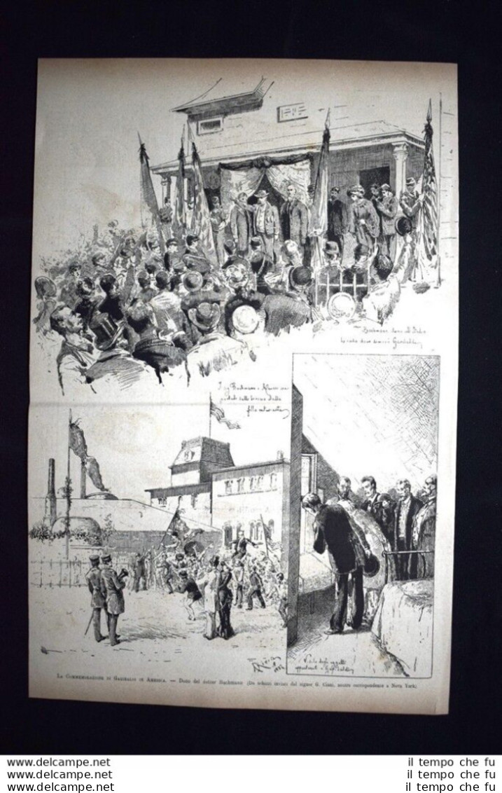 Commemorazione Di Garibaldi, America - Dono Dott. Bachmann Incisione Del 1882 - Before 1900