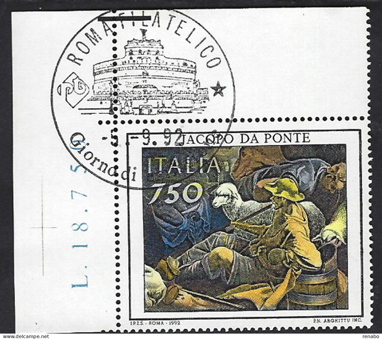 Italia 1992; Jacopo Da Ponte; FDC Francobollo Di Angolo Superiore. - 1991-00: Afgestempeld