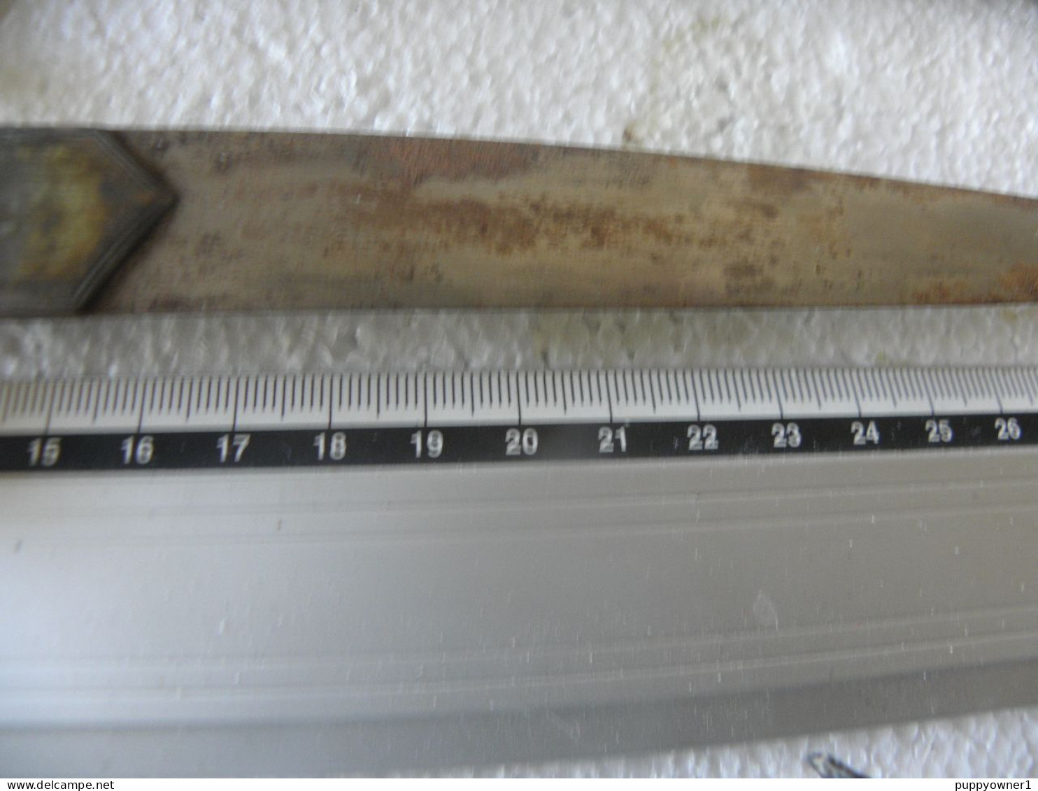 Antique Poignard Couteau Arabe Laiton Bois Et Acier Damas Lame 19.5 Cm - Decotatieve Wapens