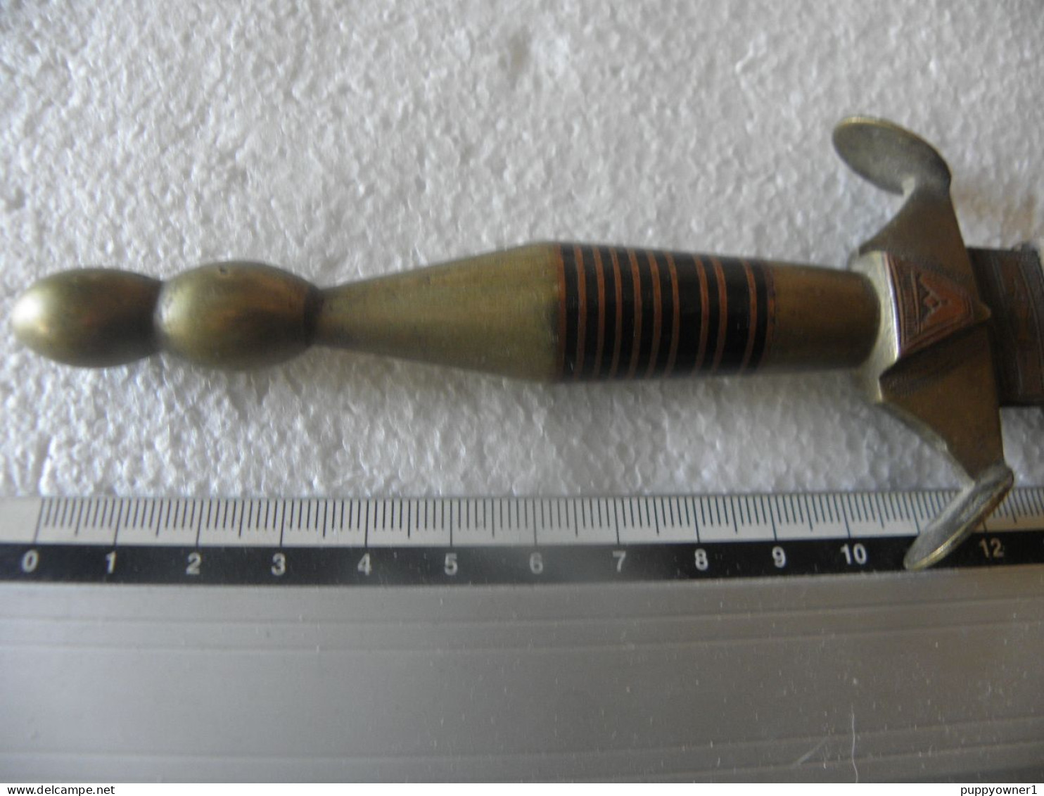 antique poignard couteau arabe laiton bois et acier damas lame 19.5 cm