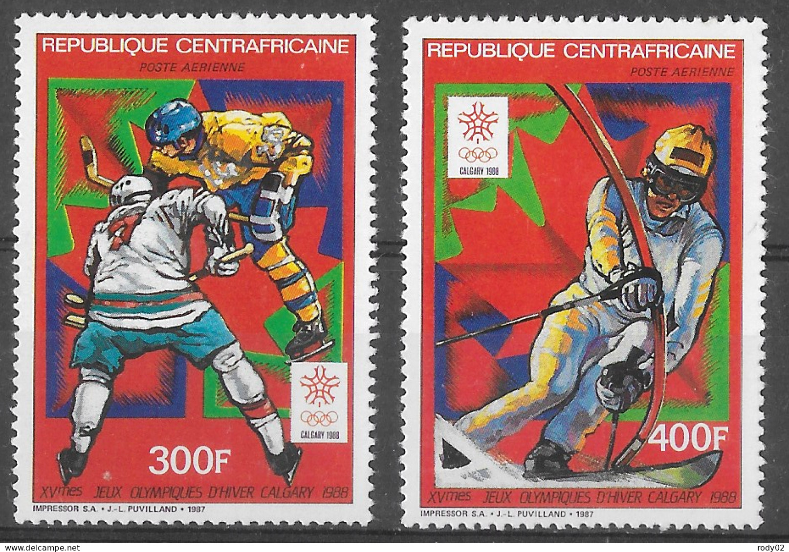 CENTRAFRIQUE - JEUX OLYMPIQUES D'HIVER A CALGARY - PA 367 ET 368 - NEUF** MNH - Winter 1988: Calgary