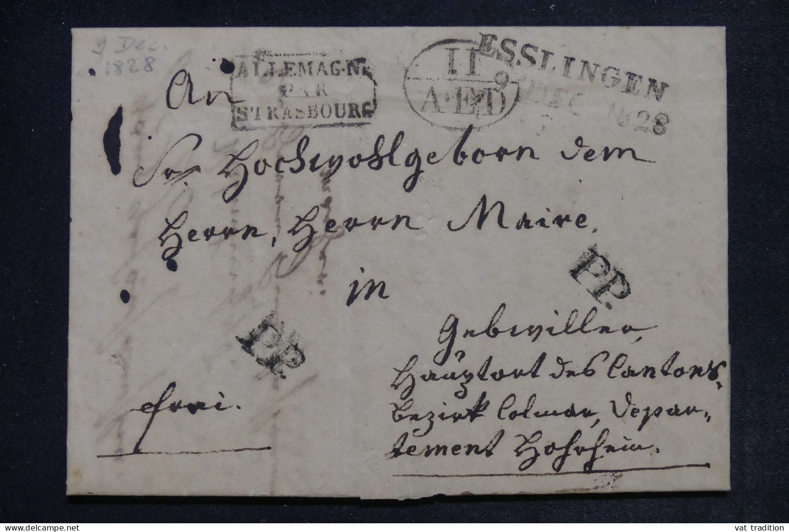 FRANCE - Cachet D'entrée Allemagne Par Strasbourg Sur Lettre En 1828   - L 152398 - Entry Postmarks