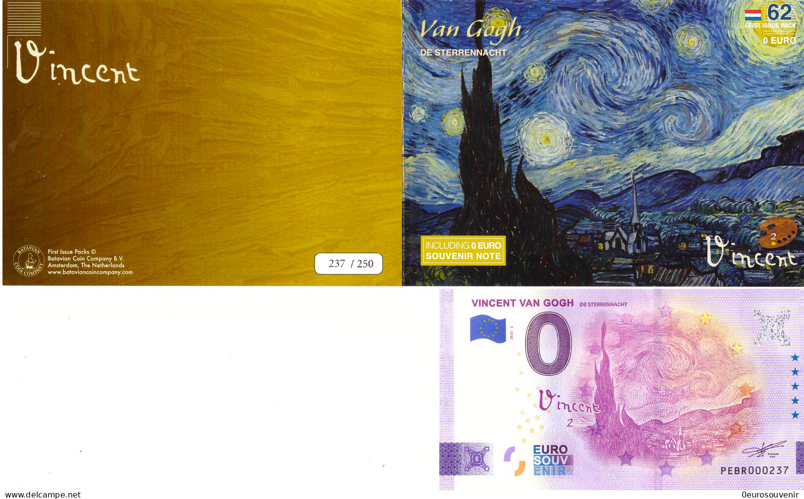 0-Euro PEBR 2022-2 VINCENT VAN GOGH - DE STERRENNACHT First Issue Pack No. Nur Bis #250 ! - Privatentwürfe