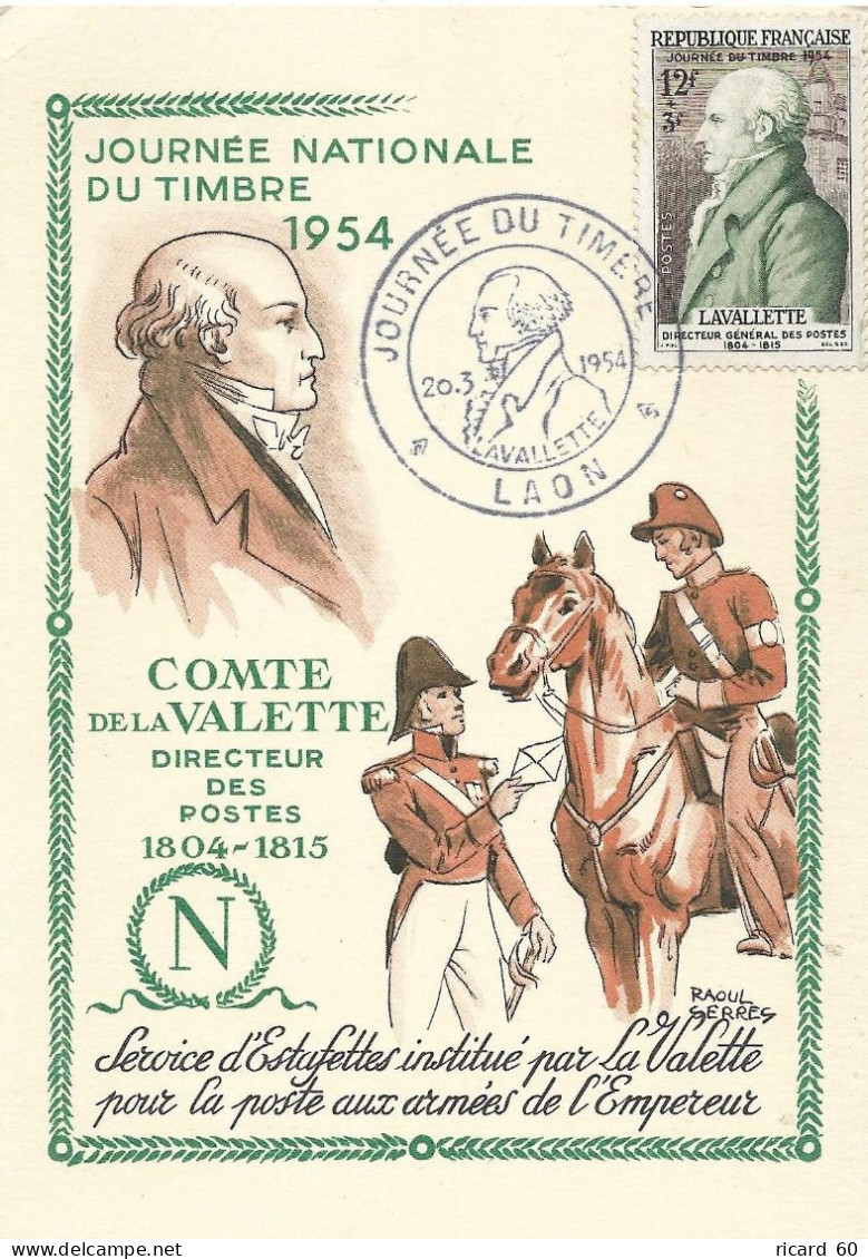 Carte Maximum Journée Du Timbre 1954  , N°969 Yt, Comte De La Valette 20/3/1954 Laon - 1950-1959