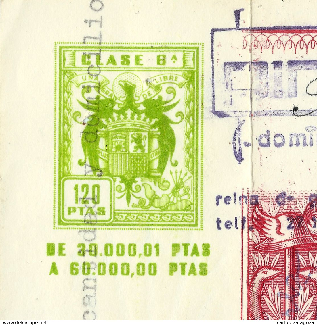 España 1963 LETRA DE CAMBIO — Timbre Fiscal 8ª Clase 120 Ptas. — Timbrología - Fiscale Zegels