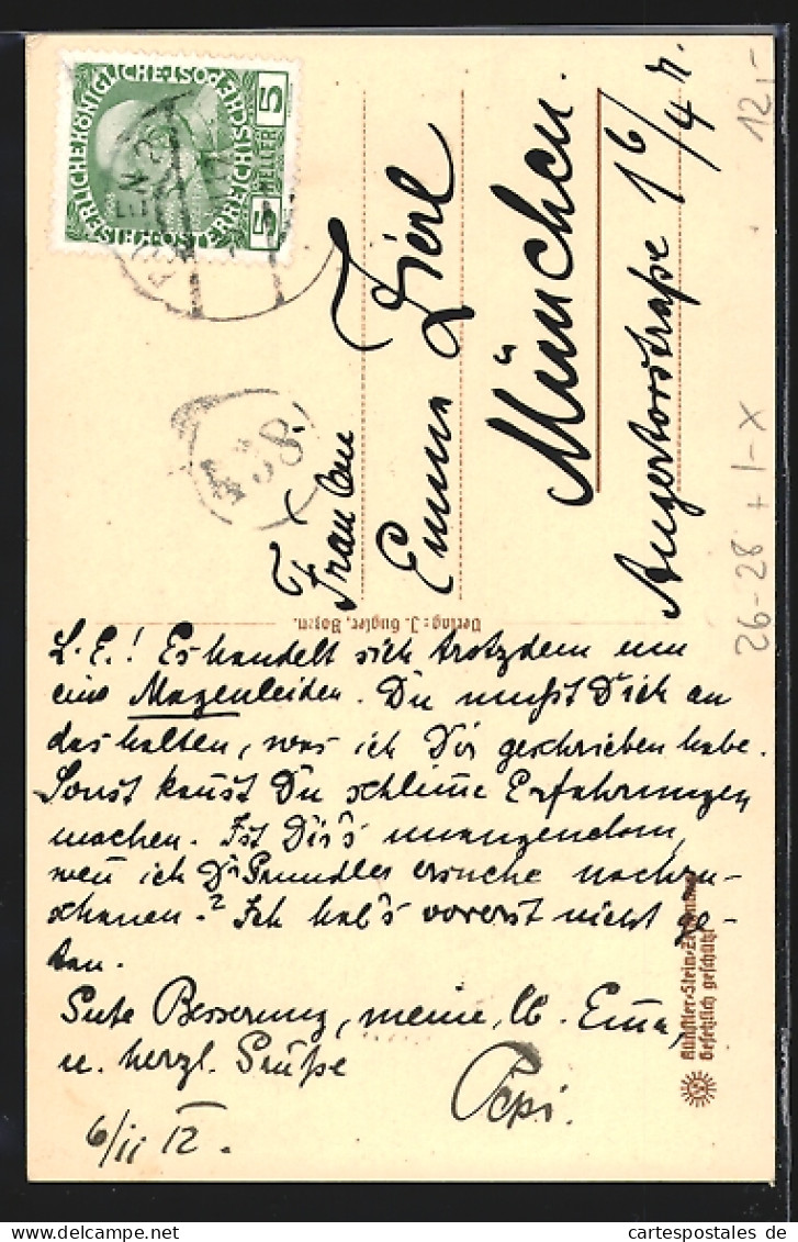 Steindruck-Cartolina Bozen, Das Walther-Denkmal  - Bolzano