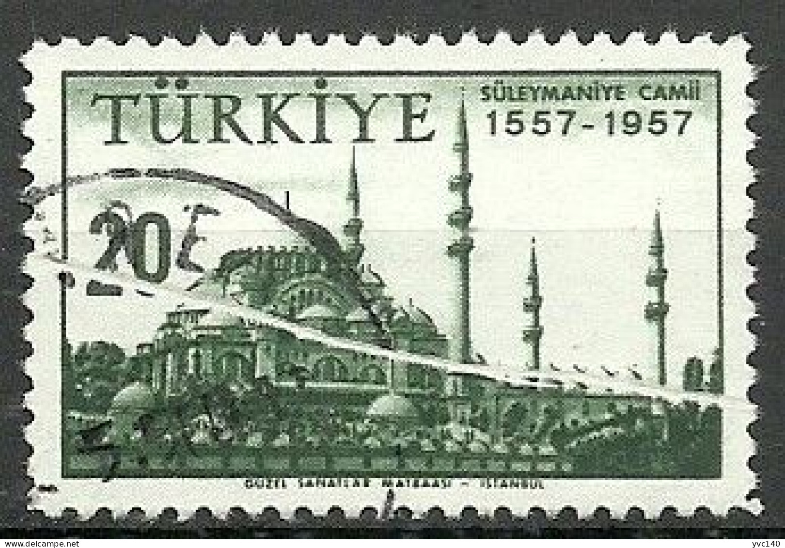 Turkey; 1957 400th Anniv. Of The Opening Of The Mosque Of Suleymaniye 20 K. "Pleat ERROR" - Oblitérés