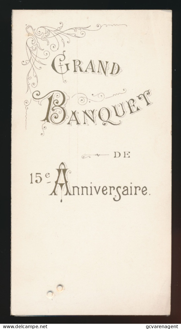 MENU = CERCLE HEBE BRUXELLES = GRAND BANQUET DE 15e ANNIVERSAIRE 1885-1900 = A TOUS UNION ET PLAISIR - HOTEL METROPOLE - Menus