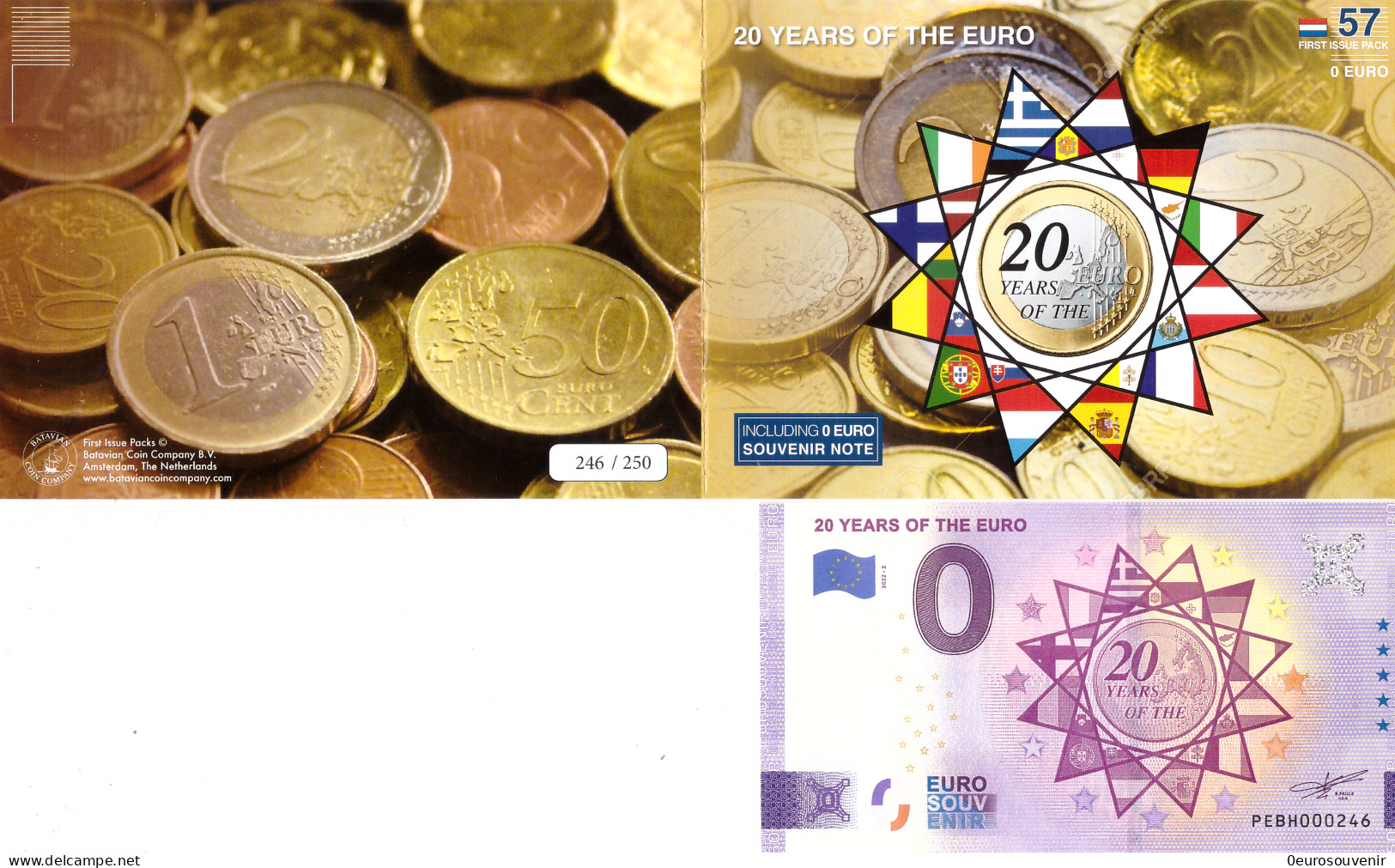 0-Euro PEBH 2022-2  20 YEARS OF THE EURO First Issue Pack No. Nur Bis #250 ! - Pruebas Privadas