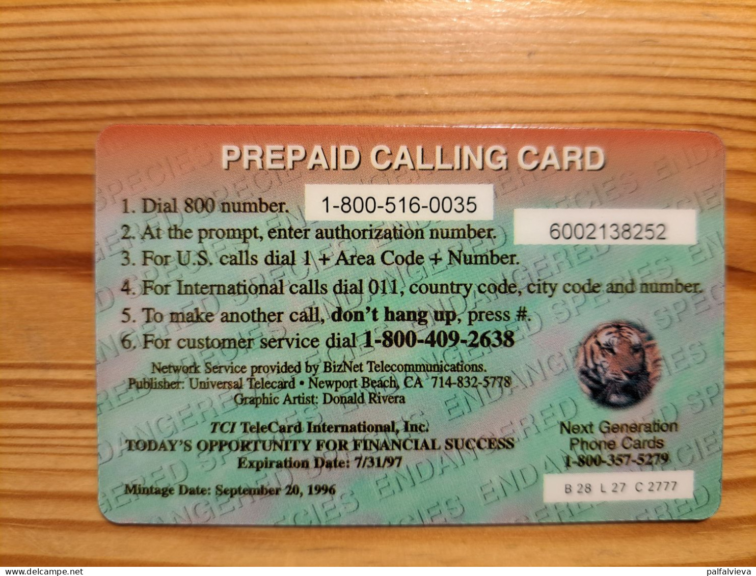Prepaid Phonecard USA, TCI - Tiger - Autres & Non Classés