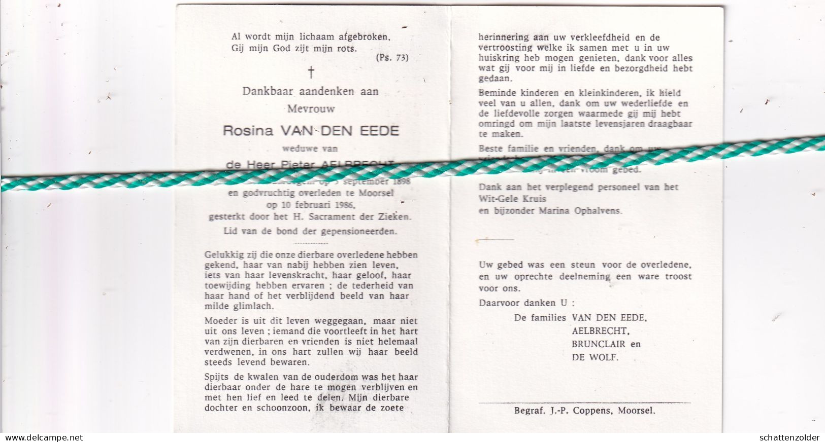 Rosina Van Den Eede-Aelbrecht, Baardegem 1898, Moorsel 1986 - Obituary Notices