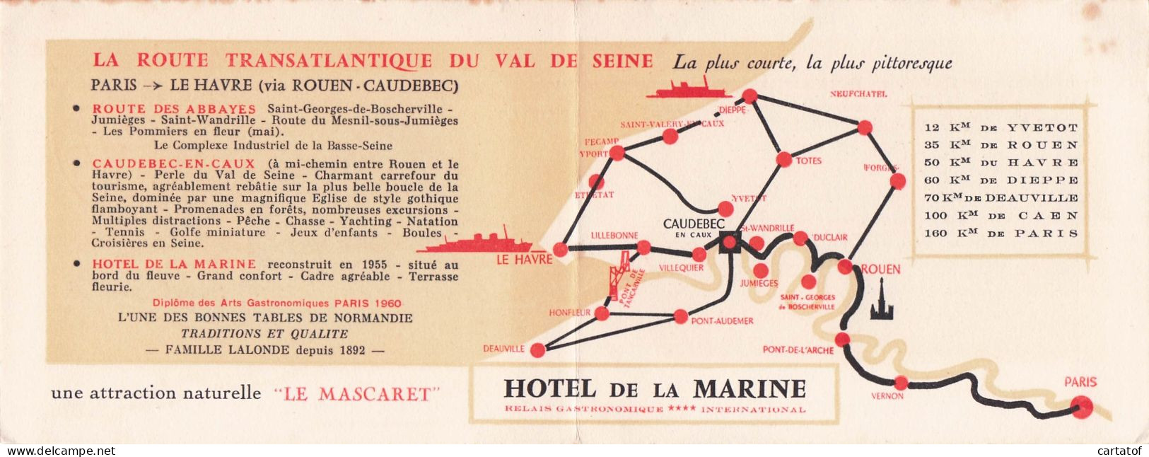 HOTEL De La MARINE . CAUDEBEC EN CAUX .  - Hotelsleutels (kaarten)
