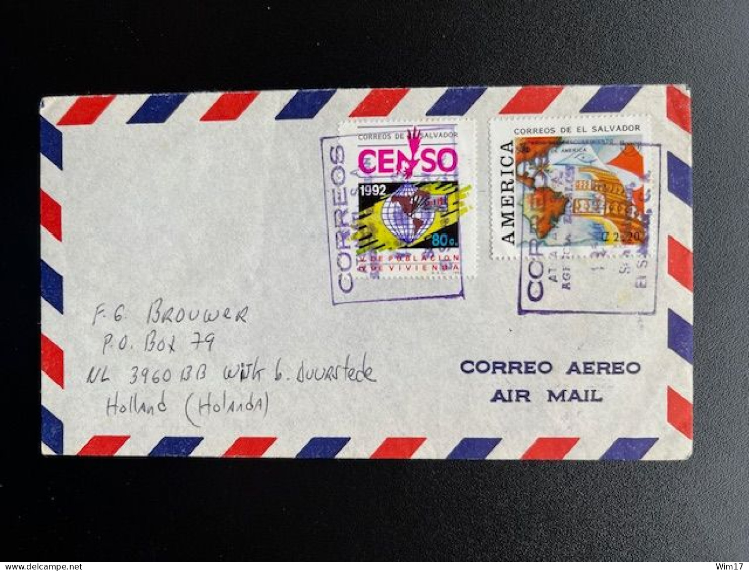 EL SALVADOR 1993 AIR MAIL LETTER SAN SALVADOR TO WIJK BIJ DUURSTEDE 19-07-1993 - El Salvador