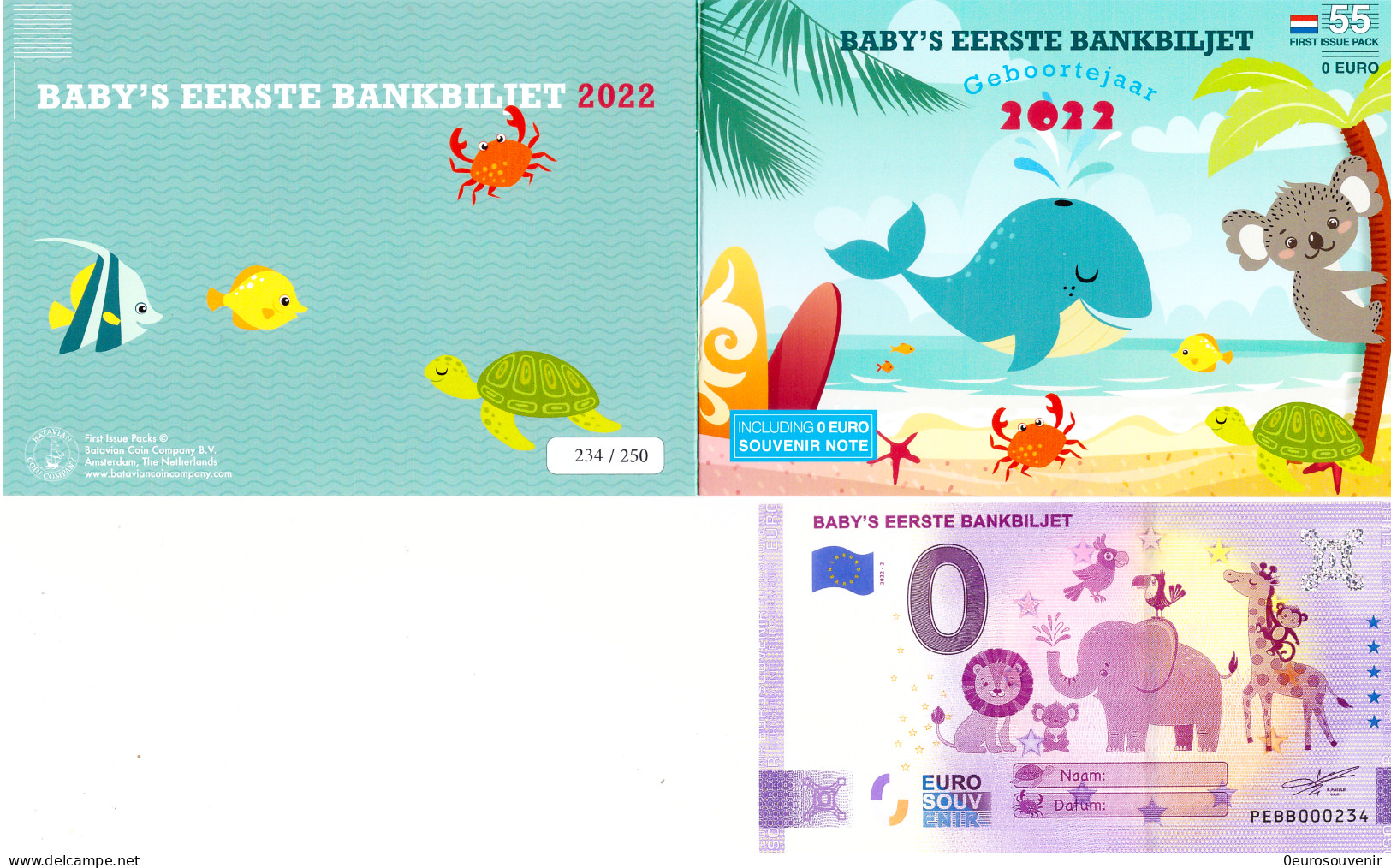 0-Euro PEBB 2022-2 BABY'S EERSTE BANKBILJET First Issue Pack No. Nur Bis #250 ! - Essais Privés / Non-officiels