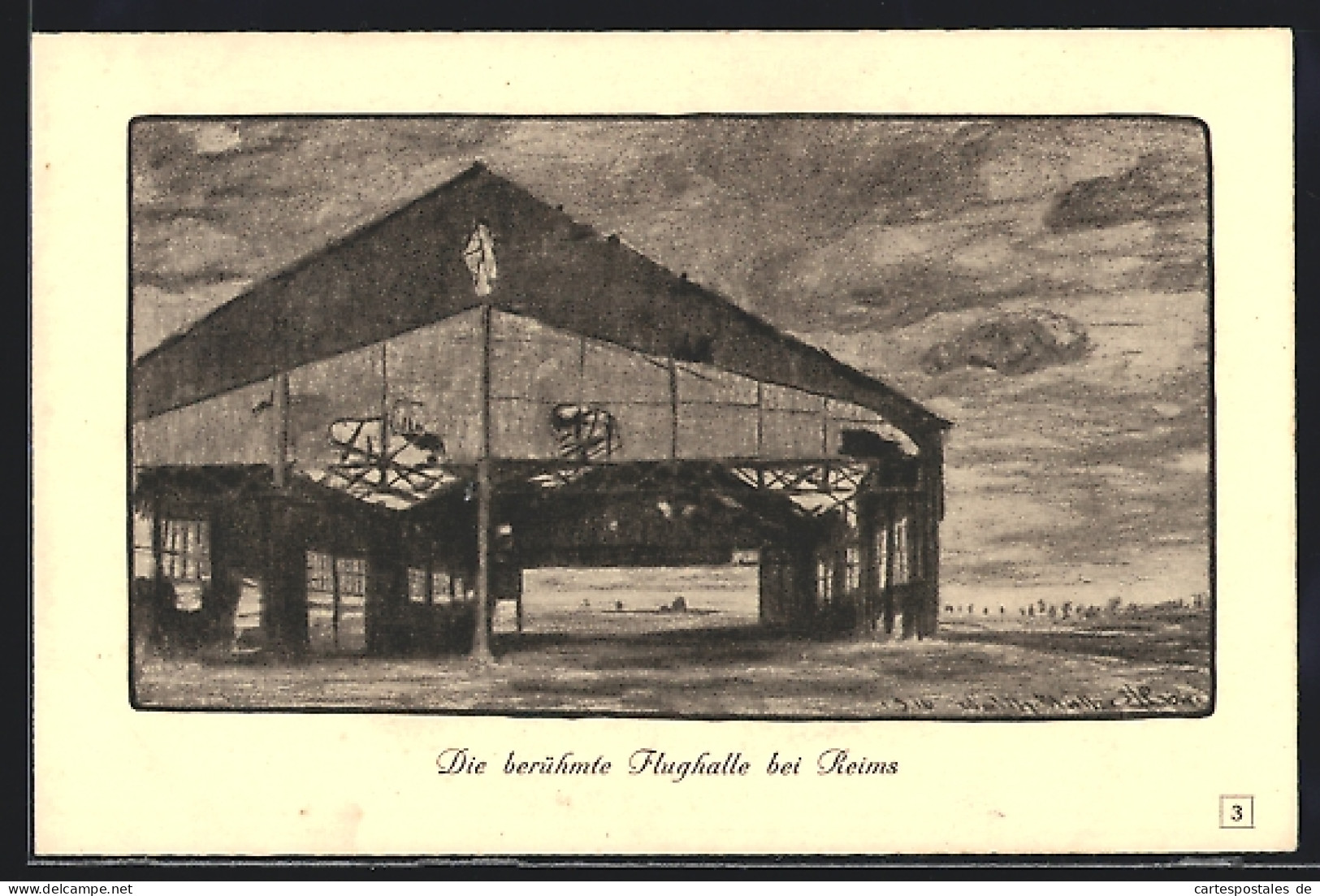 Künstler-AK Reims, Blick Auf Die Berühmte Flughalle  - 1914-1918: 1. Weltkrieg