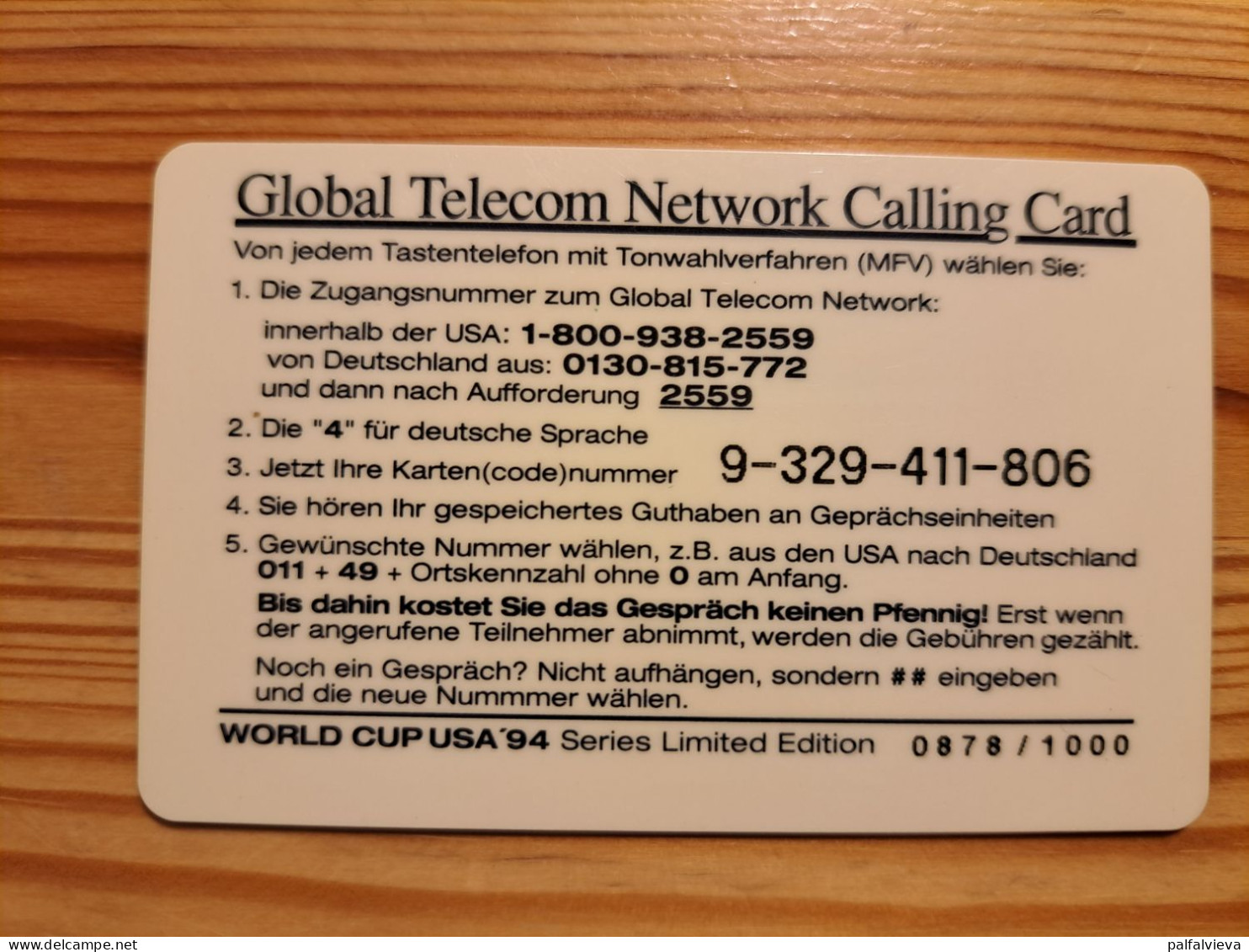 Prepaid Phonecard USA, Global Telecom Network - Football World Cup, Greece - Sonstige & Ohne Zuordnung