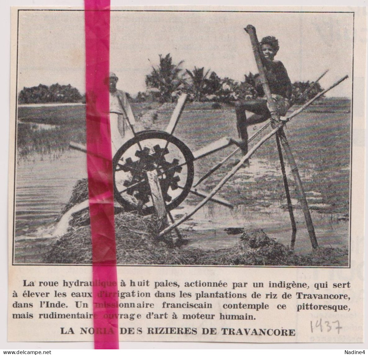 Travancore - Roue Hydraulique - Orig. Knipsel Coupure Tijdschrift Magazine - 1937 - Unclassified