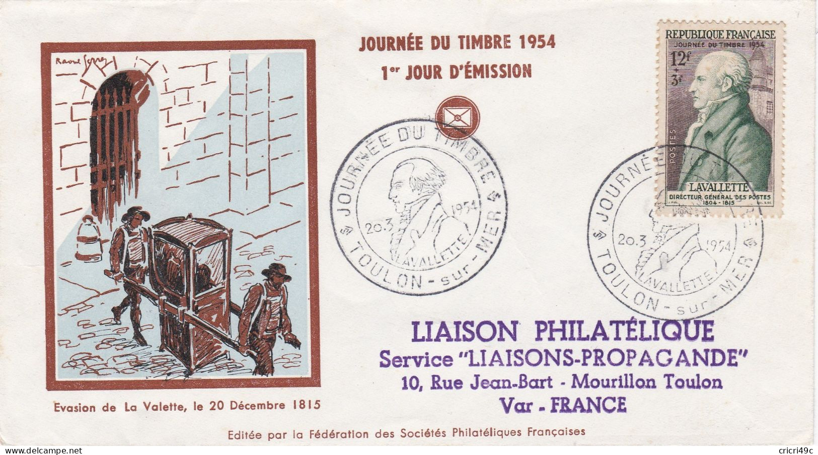 France FDC Y&T N°969 Lavalette De 1954 TOULON Sur MER - 1950-1959
