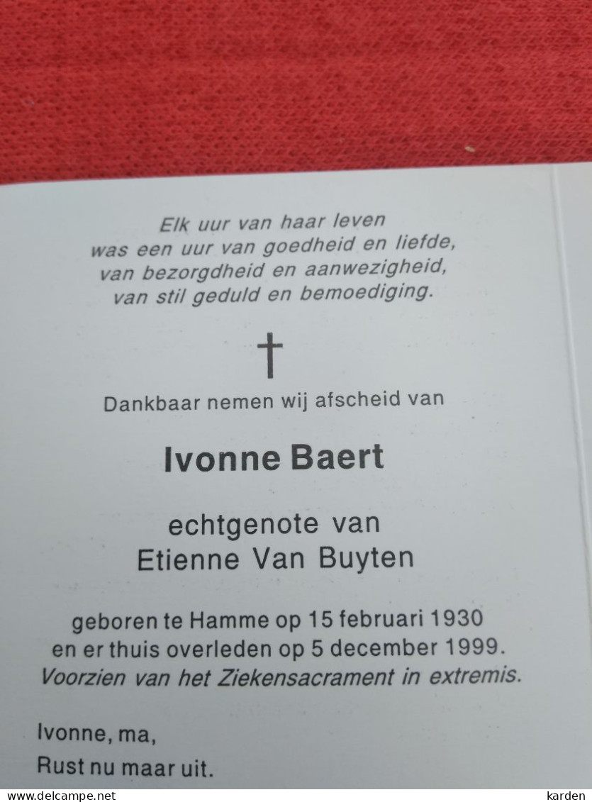 Doodsprentje Ivonne Baert / Hamme 15/2/1930 - 5/12/1999 ( Etienne Van Buyten ) - Religion & Esotérisme
