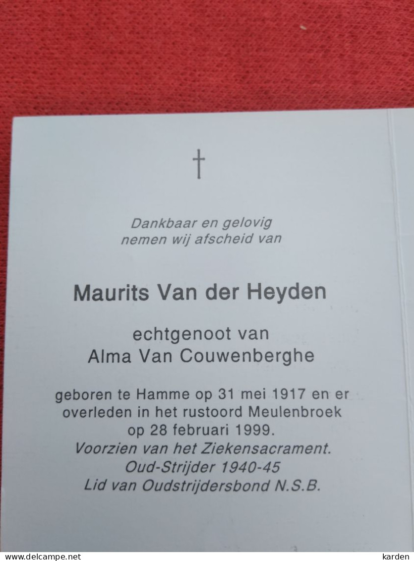 Doodsprentje Maurits Van Der Heyden / Hamme 31/5/1917 - 28/2/1999 ( Alma Van Couwenberghe ) - Godsdienst & Esoterisme