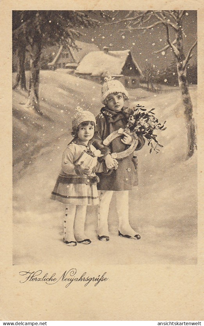 Neujahr-Wünsche Kinder Mit Geschenken Im Schnee Gl1938 #E0488 - Nieuwjaar