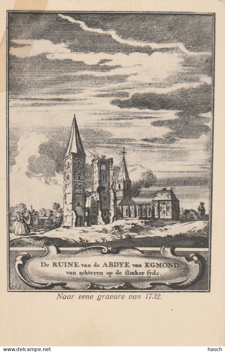 4934 86 De Ruine Van De Abdye Van Egmond, Naar Een Gravure Van 1732. (Linksboven Plakband)  - Egmond Aan Zee