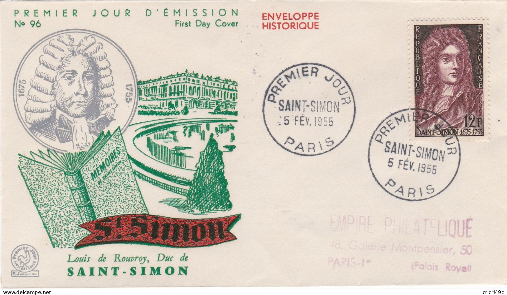 France FDC Y&T N°1008 Saint Simon De 1955  PARIS - 1950-1959