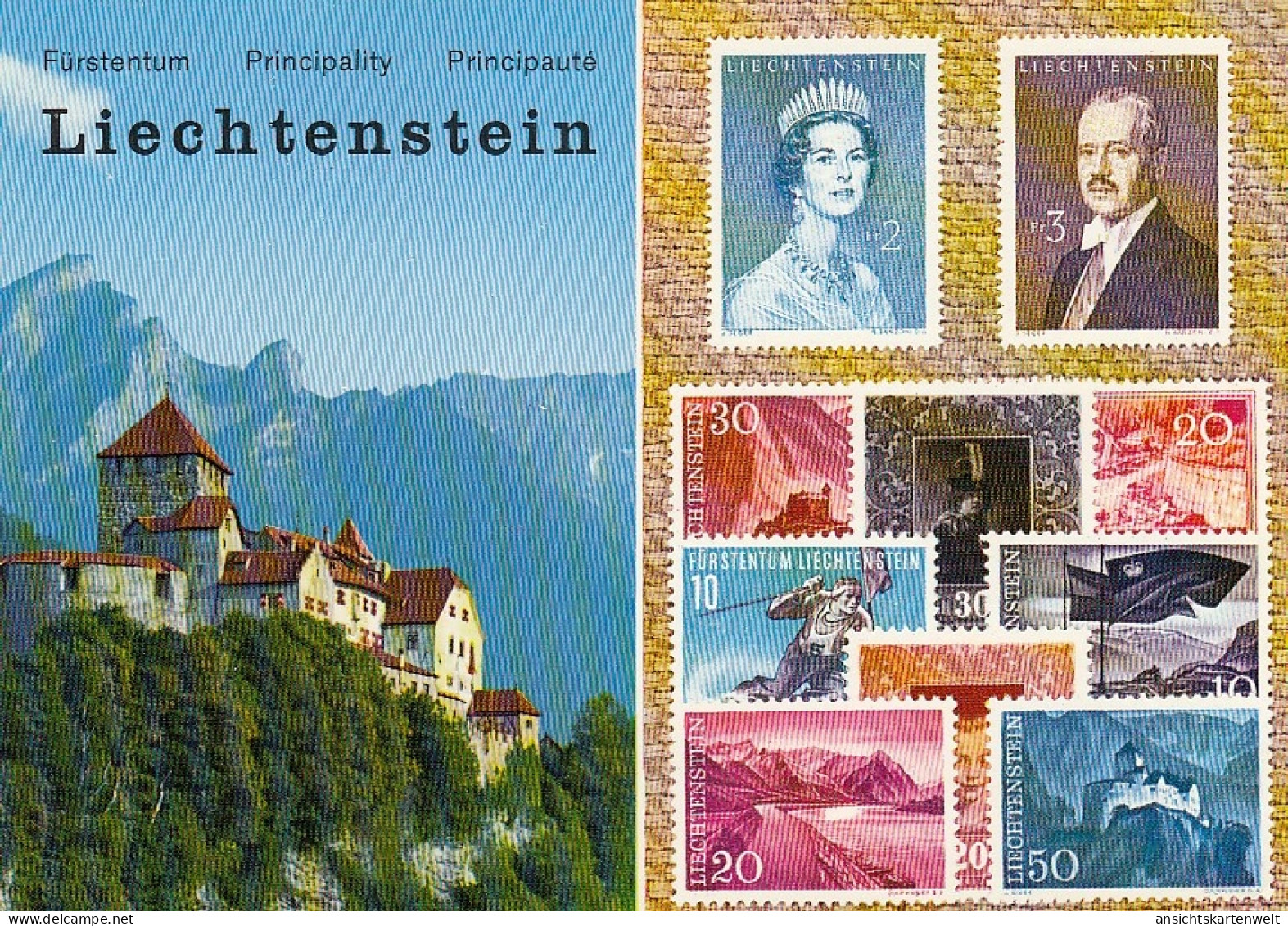 Liechtenstein Schloß Vaduz Mit Falknis Und Briefmarken Ngl #E1978 - Liechtenstein