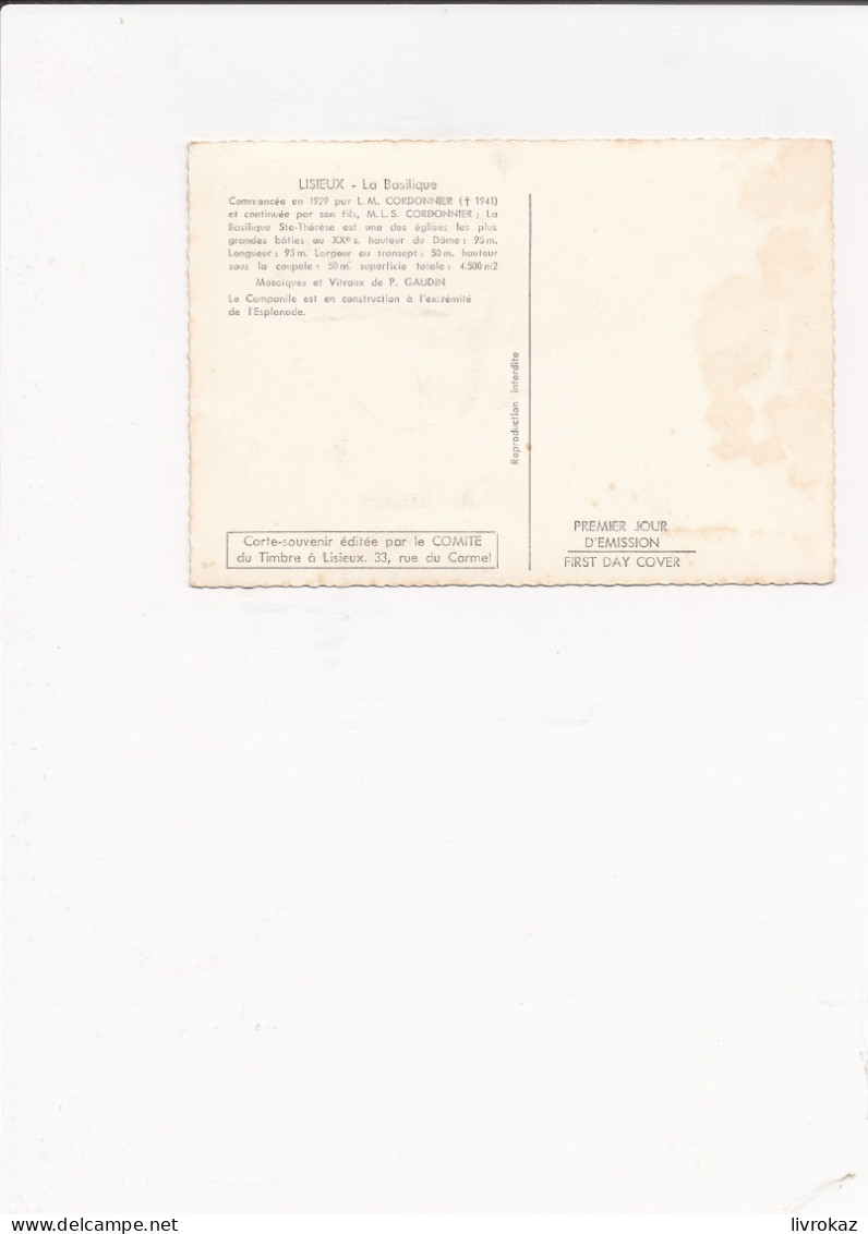 Carte 1er Jour FDC N°1268 Basilique De Lisieux - Lisieux - 24/09/1960 - 1960-1969