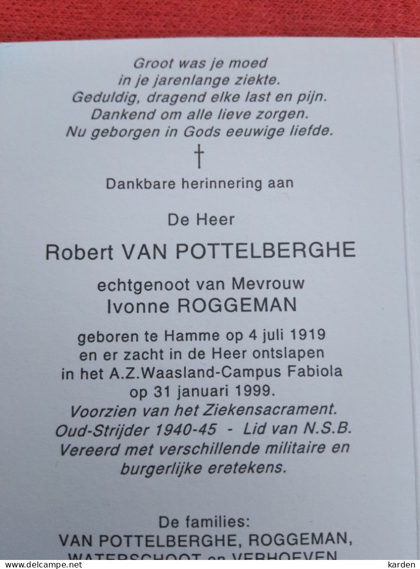 Doodsprentje Robert Van Pottelberghe / Hamme 4/7/1919 - 31/1/1999 ( Ivonne Roggeman ) - Godsdienst & Esoterisme