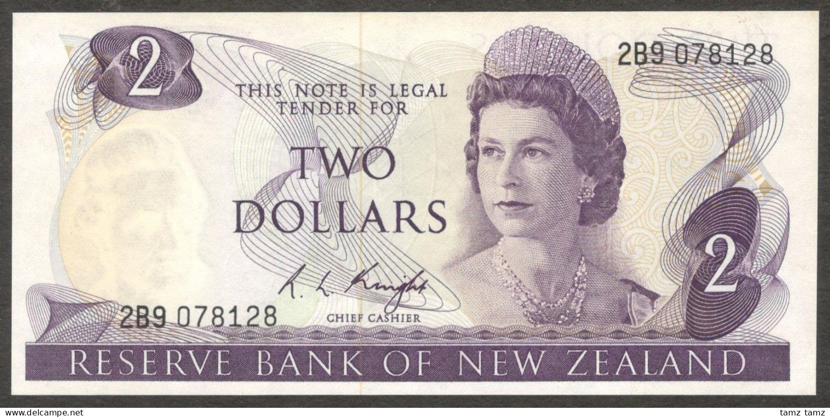 New Zealand 2 Dollars Queen Elizabeth II P-164c Knight 1967 - 1981 UNC - Neuseeland
