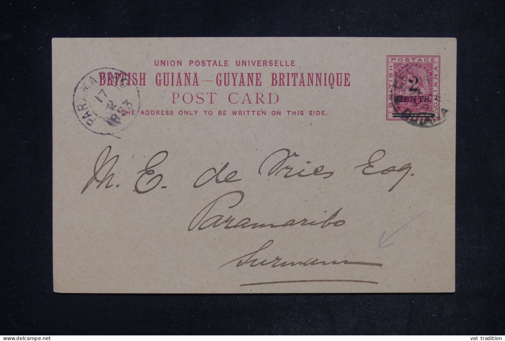 GUYANE BRITANNIQUE - Entier Postal Surchargé Pour Le Surinam En 1893  - L 152405 - British Guiana (...-1966)