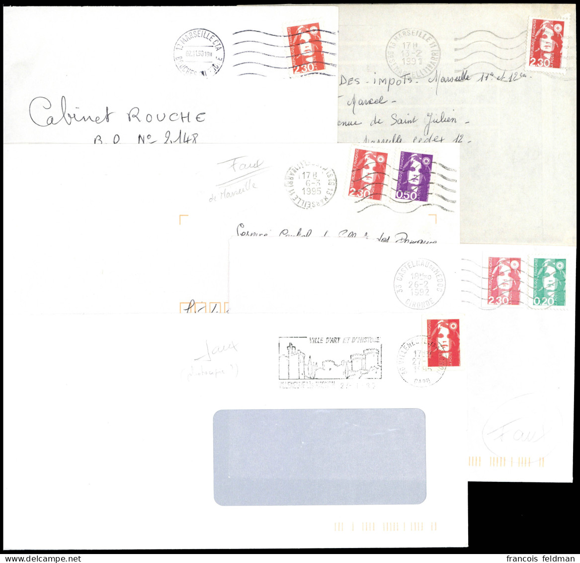 Lettre N° 2614, 2F30 Rouge, 3 Ex. Faux De Marseille, S/3 Lettres + N°2628 Et 2819 Faux S/2 Enveloppes - Photo WEB - Other & Unclassified