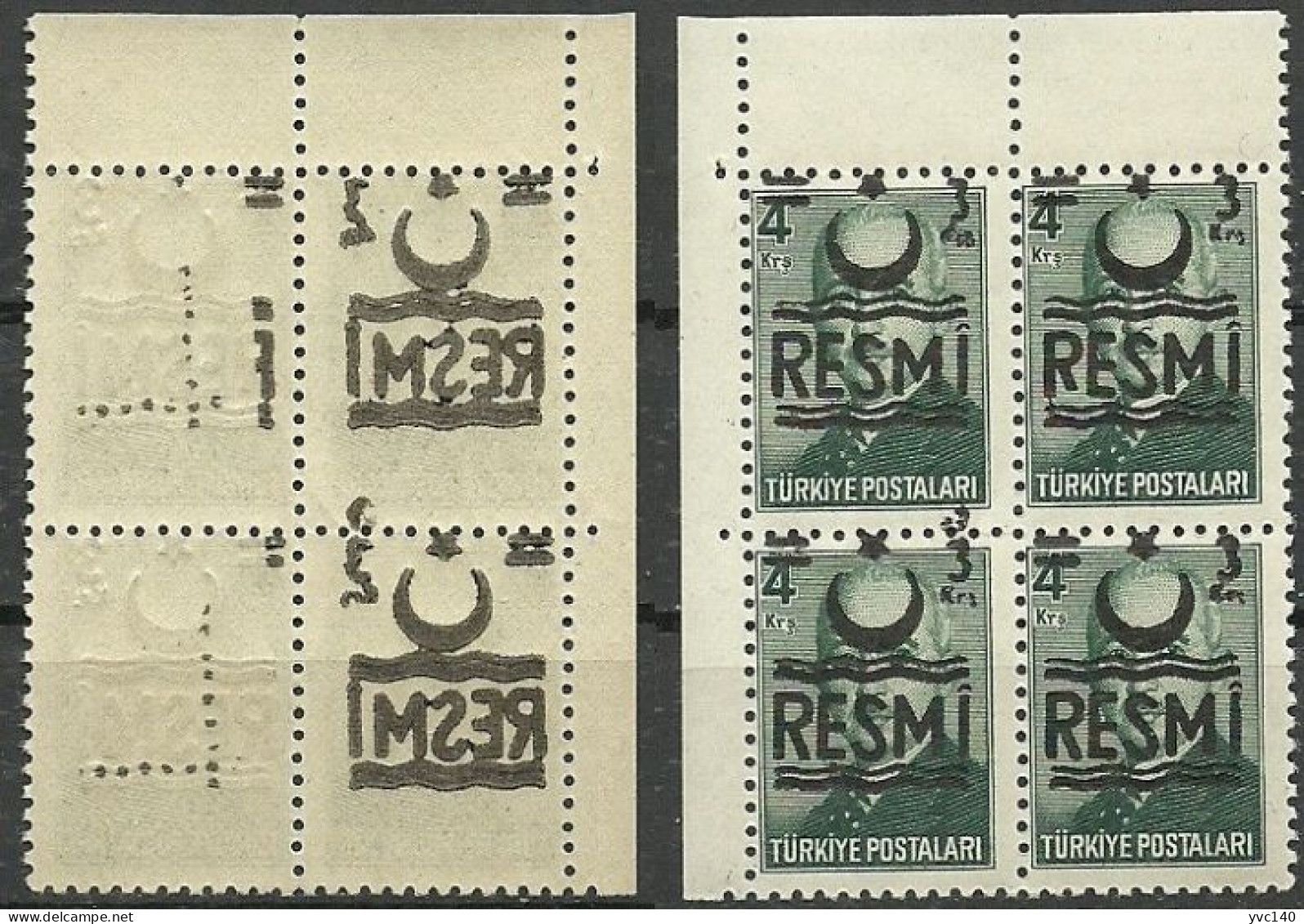 Turkey; 1957 Official Stamp 3 K. ERROR "Abklatsch & Shifted Overprint" - Official Stamps