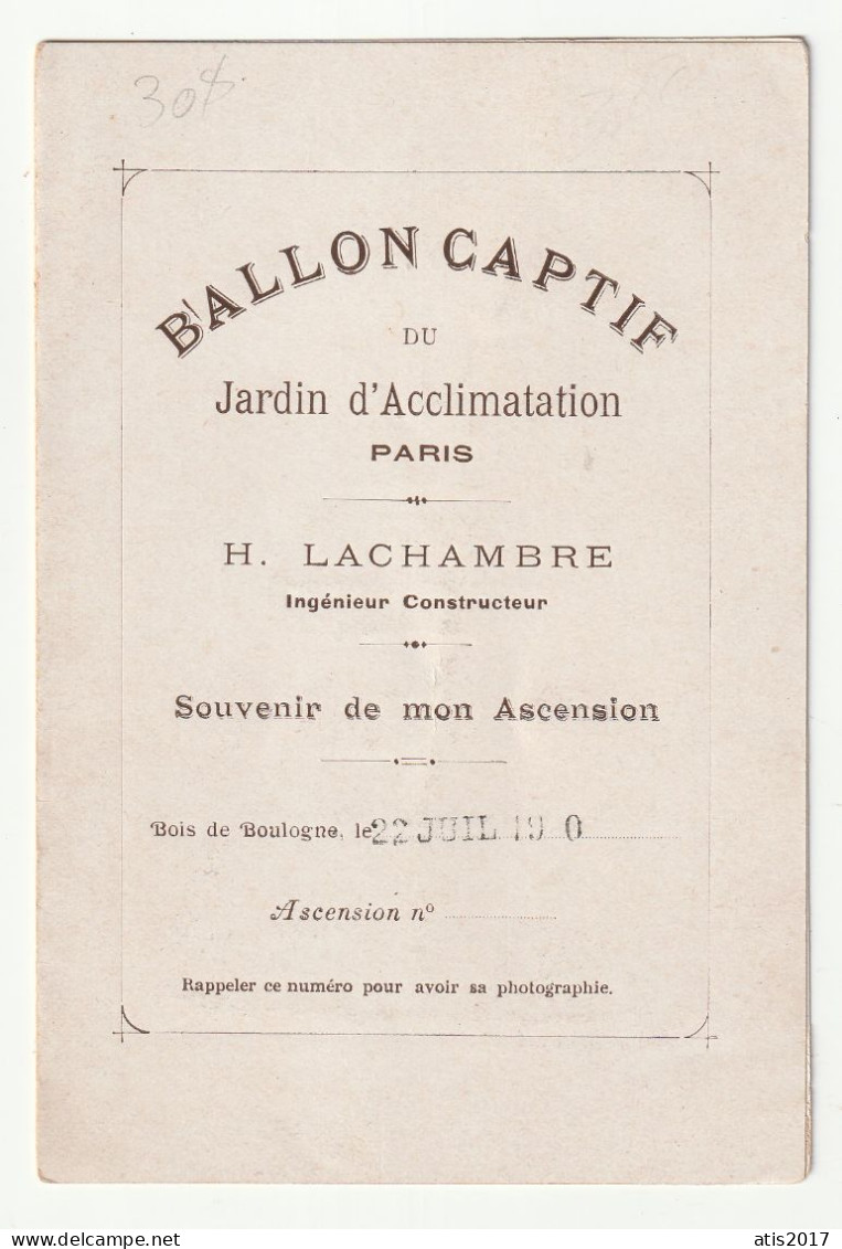 PARIS - Ballon Captif H. LACHAMBRE - Souvenir Ascension 22 Juillet 1900 - Petit Dépliant Touristique - Balloons